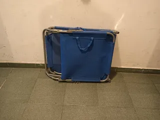 Tumbonas plegables azul y plateada