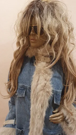 Abrigo largo denim con pelo