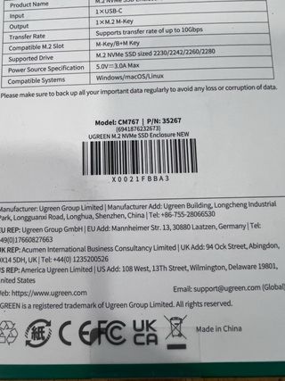 Caixa Enclosure M.2 NVMe SSD UGREEN 10Gbps - Nova