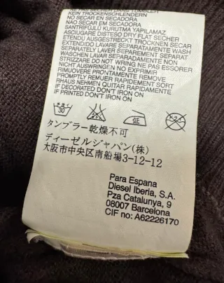 Jersey Diesel Cuello Pico Talla XL Algodón y Lana