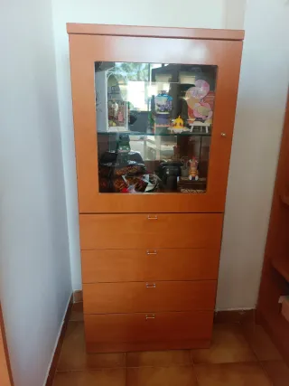 Vitrina de madera con cajonera