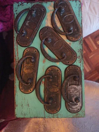6 tiradores vintage metal madera