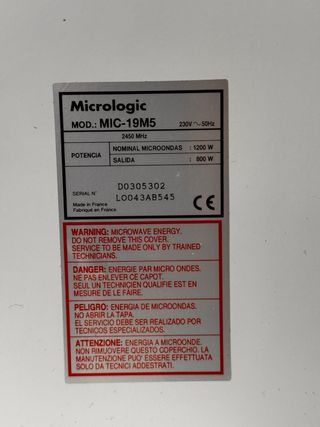 Microondas Micrologic MIC-19MS Blanco