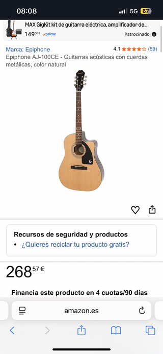 Guitarra Acústica Epiphone AJ-100CE