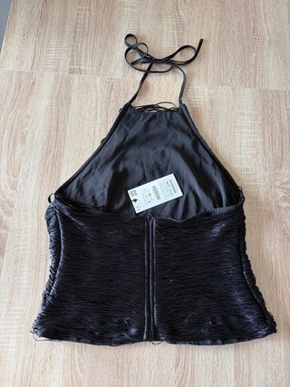 Top halter flecos negro Zara