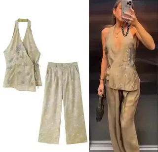 Conjunto Top Halter y Pantalón Palazzo