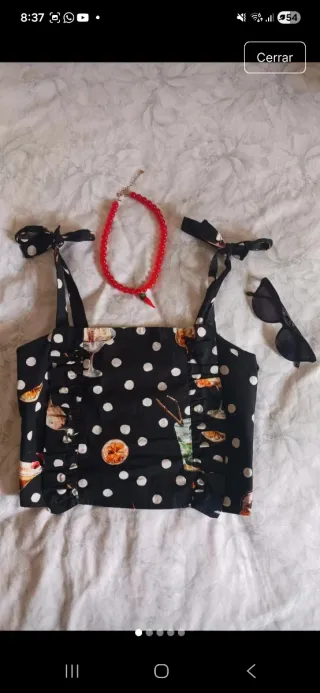 Top Mango Negro Lunares Pin Up