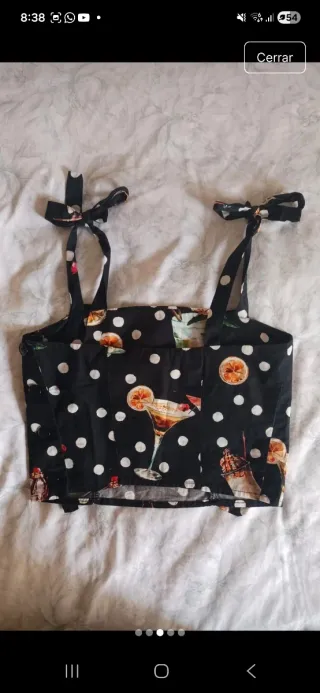 Top Mango Negro Lunares Pin Up