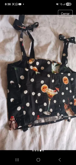 Top Mango Negro Lunares Pin Up