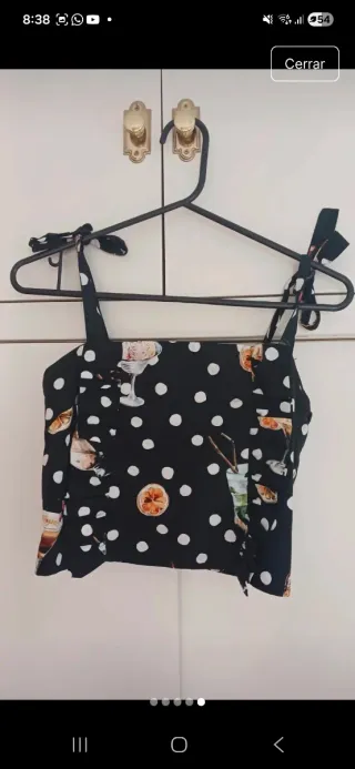 Top Mango Negro Lunares Pin Up