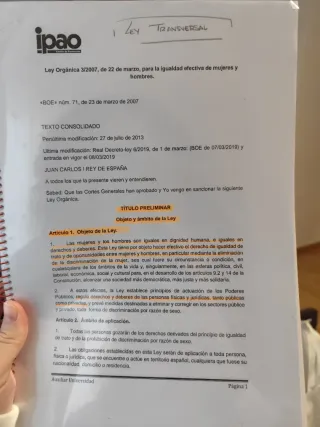 Apuntes Ley Orgánica Igualdad Mujeres y Hombres