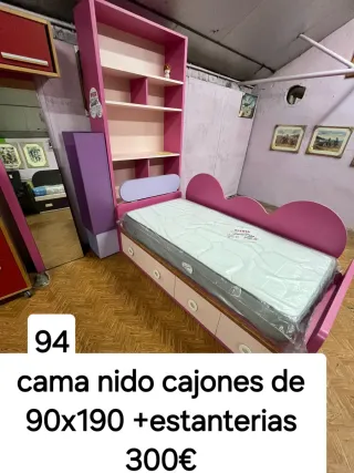 Cama nido 90x190 +cajones+ estanterías