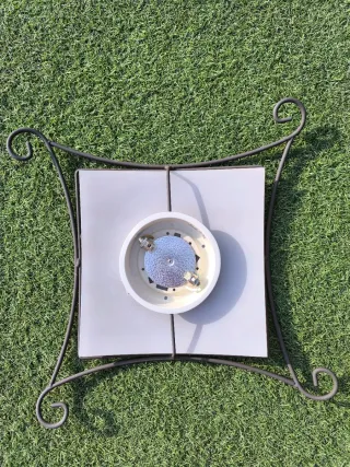 Lámpara de cristal y forja naranja