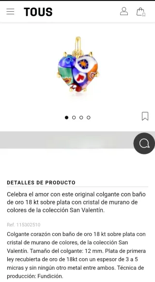 Colgante Corazón Tous Cristal Murano