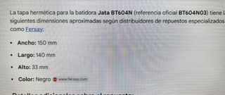 Coperchio ermetico per frullatori Jata BT604N e JEBT1500