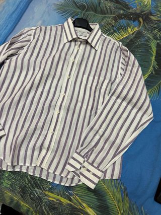 Camicia Lino Raphael Righe Viola/Bianco Tg L