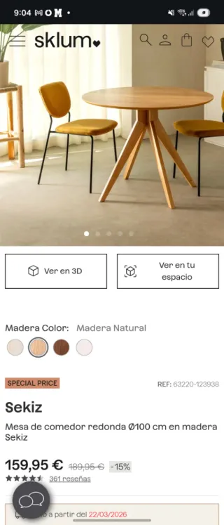 Mesa redonda madera y metal SKLUM