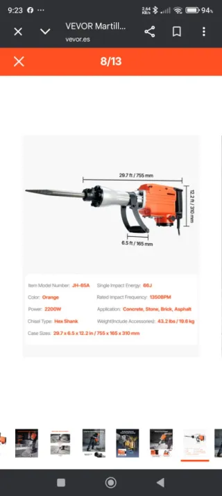 Martillo percutor demolición eléctrico VEVOR