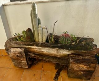 Tronco jardinera rústica madera