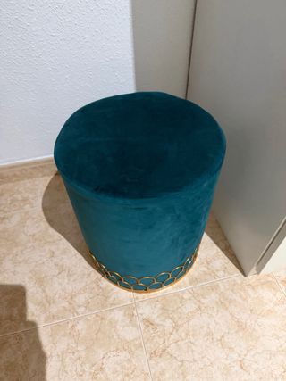 Taburete terciopelo azul con base dorada