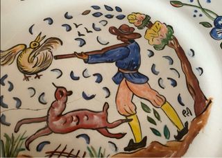 Plato de cerámica pintado a mano CAZADOR