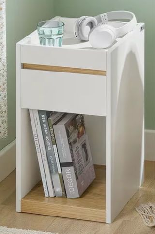 Mesita de noche blanca y madera