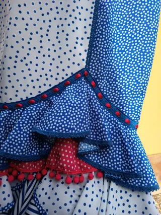 Vestido Flamenca Blanco y Azul