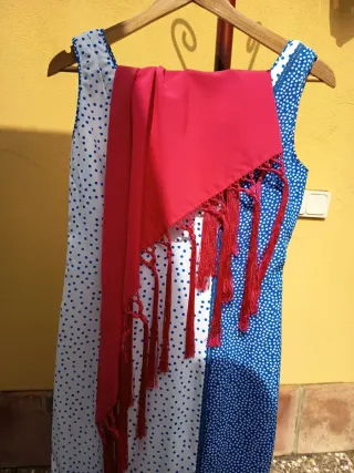 Vestido Flamenca Blanco y Azul
