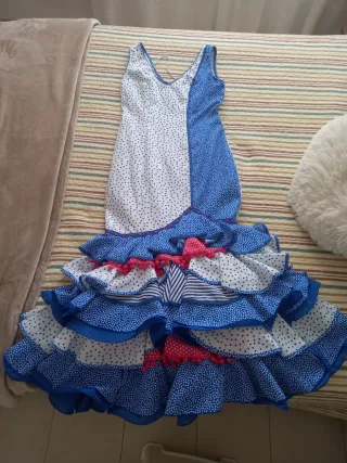 Vestido Flamenca Blanco y Azul