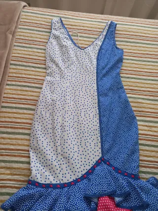 Vestido Flamenca Blanco y Azul