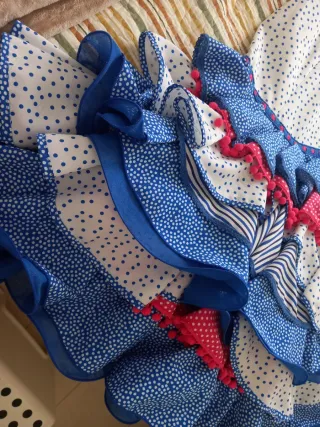 Vestido Flamenca Blanco y Azul