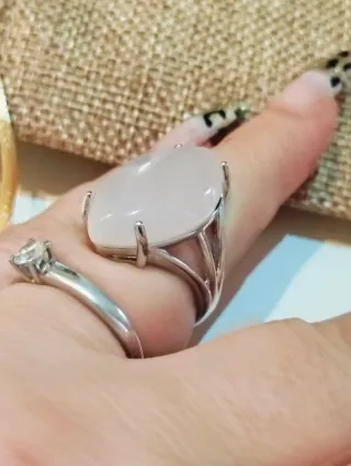 Anillo Cuarzo Rosa Natural Plata