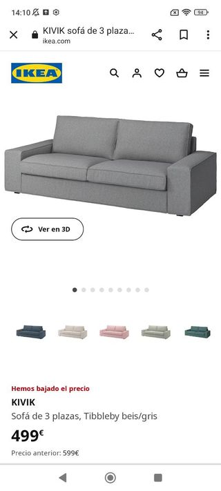 Sofá KIVIK 3 plazas gris Tibbleby