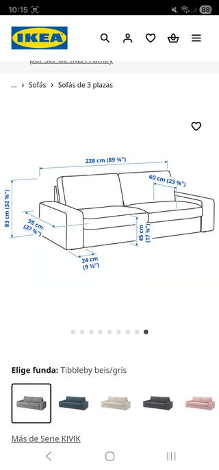 Sofá KIVIK 3 plazas gris Tibbleby