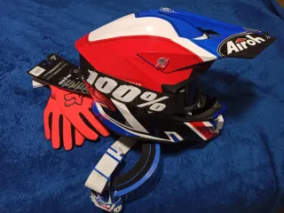 Casco Airoh Enduro/Cross + 2 Gafas 100% + Guantes