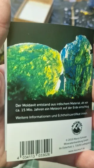 Moldavita.  Origen República Checa con certificado