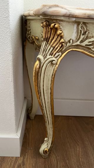 Consola Mármol y Madera con Detalles Dorados