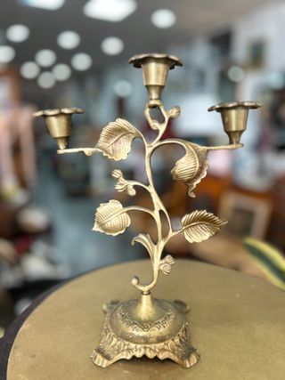 Candelabro Bronce Vintage Diseño Floral