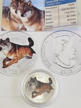 Onza Plata Pura .9999 Lobo Canadiense 2018