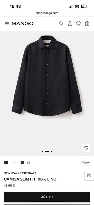 Camisa Mango Slim Fit Lino Negra