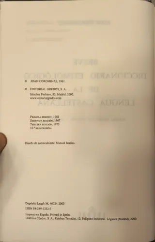 Breve diccionario etimológico de la lengua castel