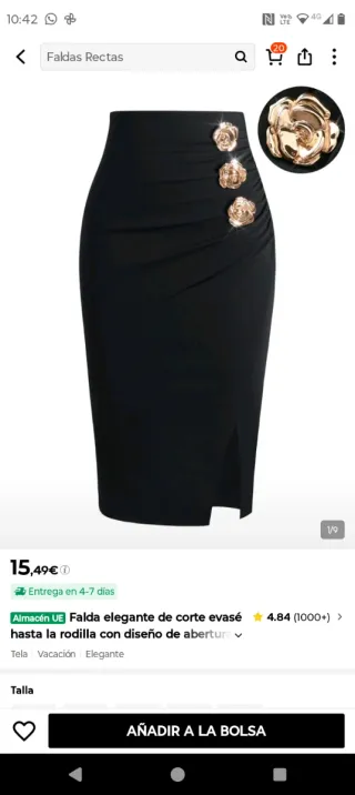 Falda elegante negra con rosas doradas