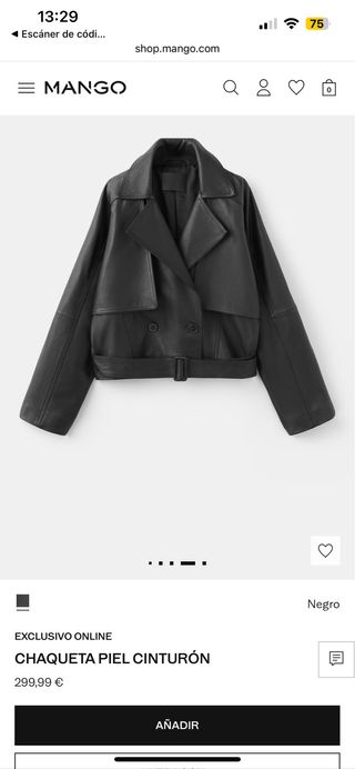 Chaqueta Piel Cinturón Mango Negra