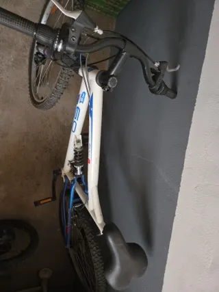 Bicicleta de montaña blanca y azul