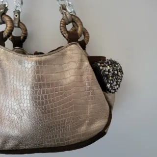 Bolso Luna Llena Piel Bordado Pedrería