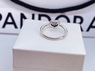 Anillo Pandora Corazón Rosa Halo Brillante