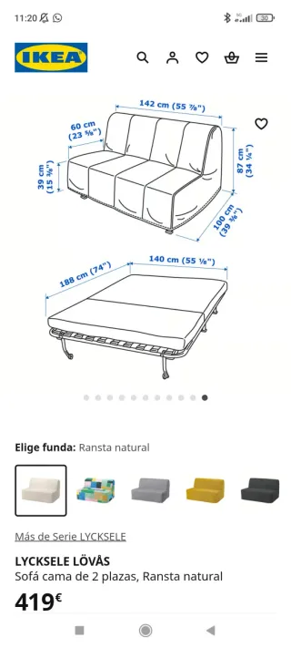 Sofá Cama Ikea Lycksele 2 Plazas Blanco