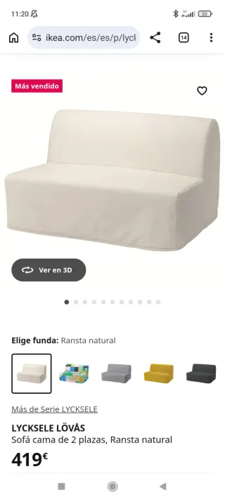 Sofá Cama Ikea Lycksele 2 Plazas Blanco