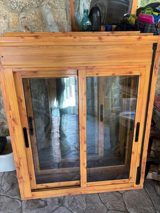Ventana corredera madera aluminio ( 2 Unidades )