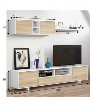 Mueble De Salón 200 Cm. Blanco Brillo/Roble Canad